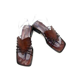 Sesto Meucci Brown Italian Leather Braided Woven Heart Sandal Open Toe Sz 7.5 M